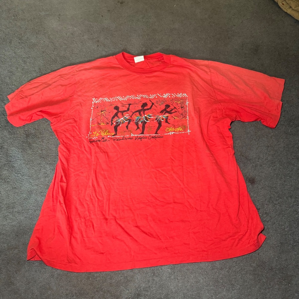Vintage Caiman Red Graphic T-Shirt La Paloma Chavon Art XL Mens Short Sleeve